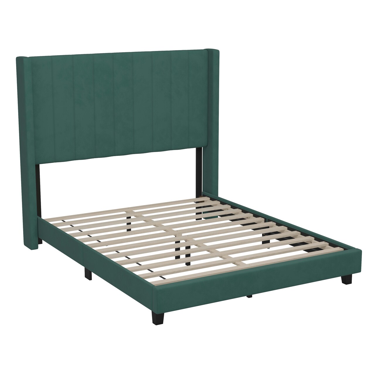 Merrick Lane Sana Modern Upholstered Platform Bed Frame with Padded, Tufted Wingback Headboard and Wood Support Slats, No Box Spring Required